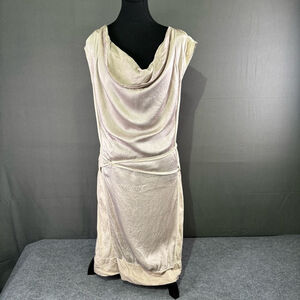 Summum Woman Dress M Cowl Neck Midi Draped Resort Quiet Luxury Minimalist Beige